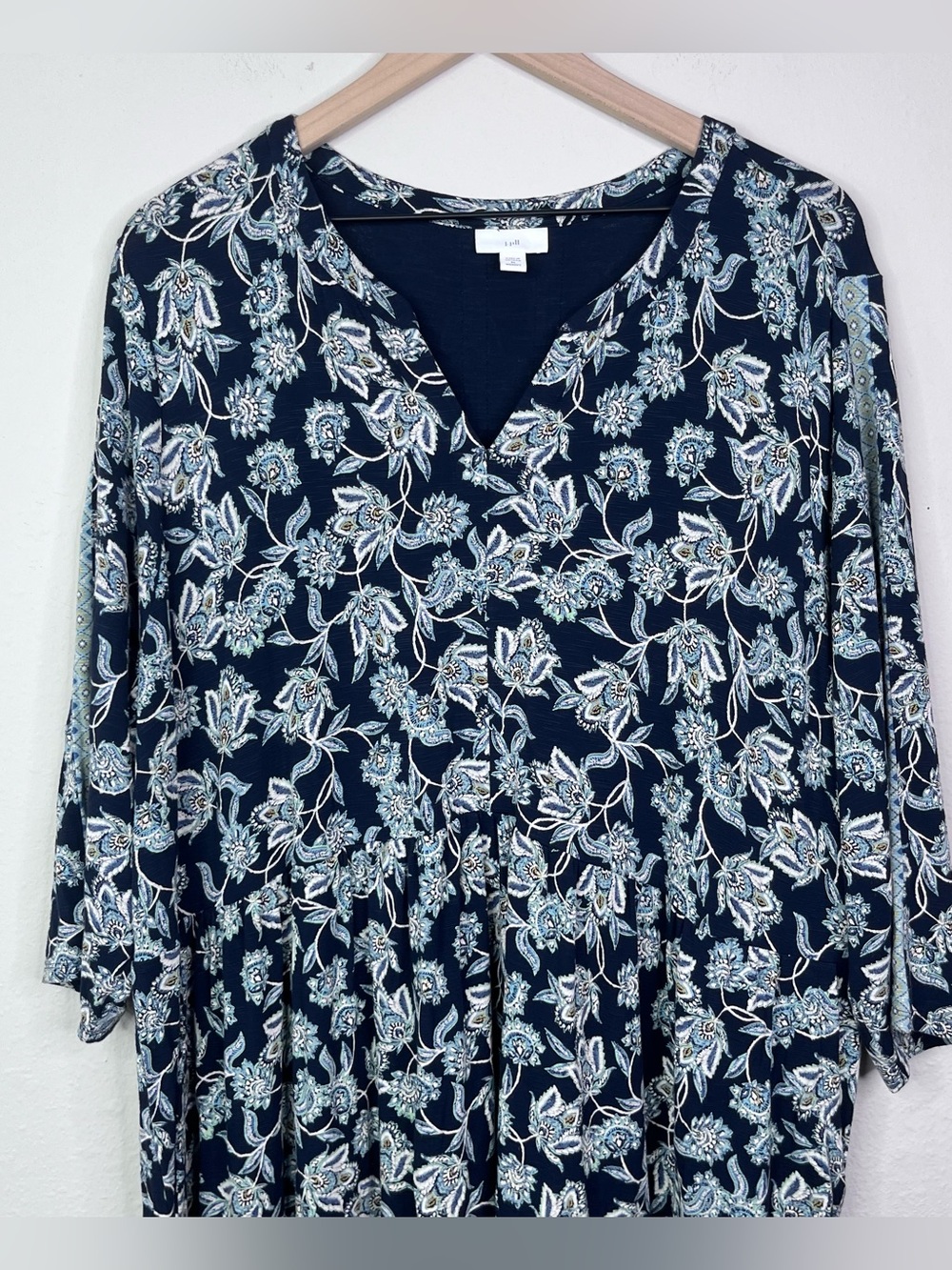 J. Jill Navy White Floral Jersey Knit Shift Style Dress Size 2x 3/4 Sleeve Plus - Picture 2 of 10